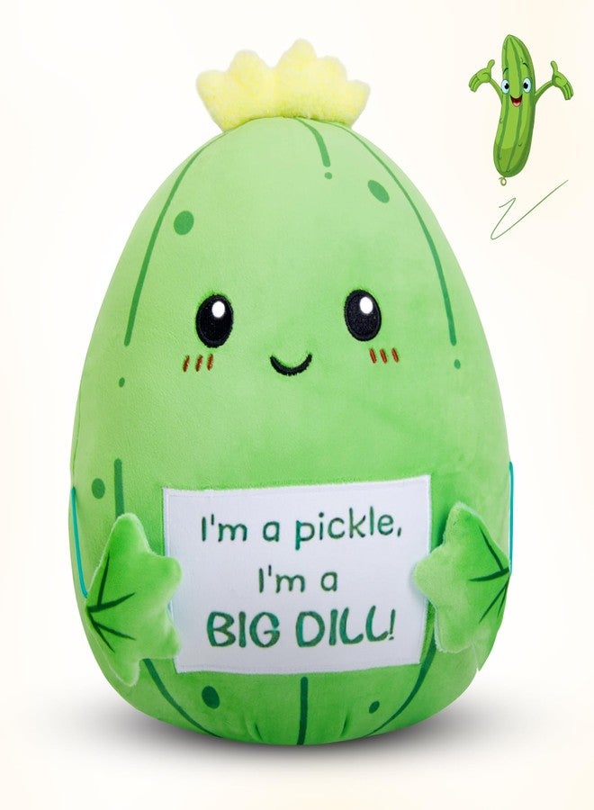 WEWILL Emotional Encouragement Support Pickle Plush Pillow, 12" Positive Green Stuffed Pickle Plush Toy with “I’m a Big Dill!” Sign, Funny Cucumber Encouraging Gift for Kids Friends Coworkers - Image 1